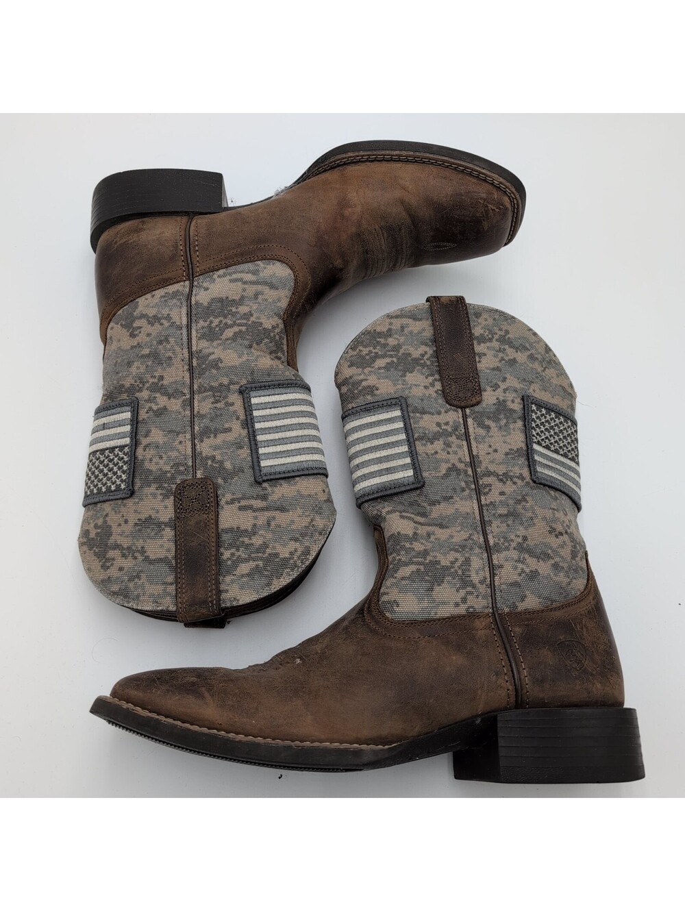 Ariat Mens 10D Distressed Camo Sport Patriot Western Boots Flag Broad Square Toe